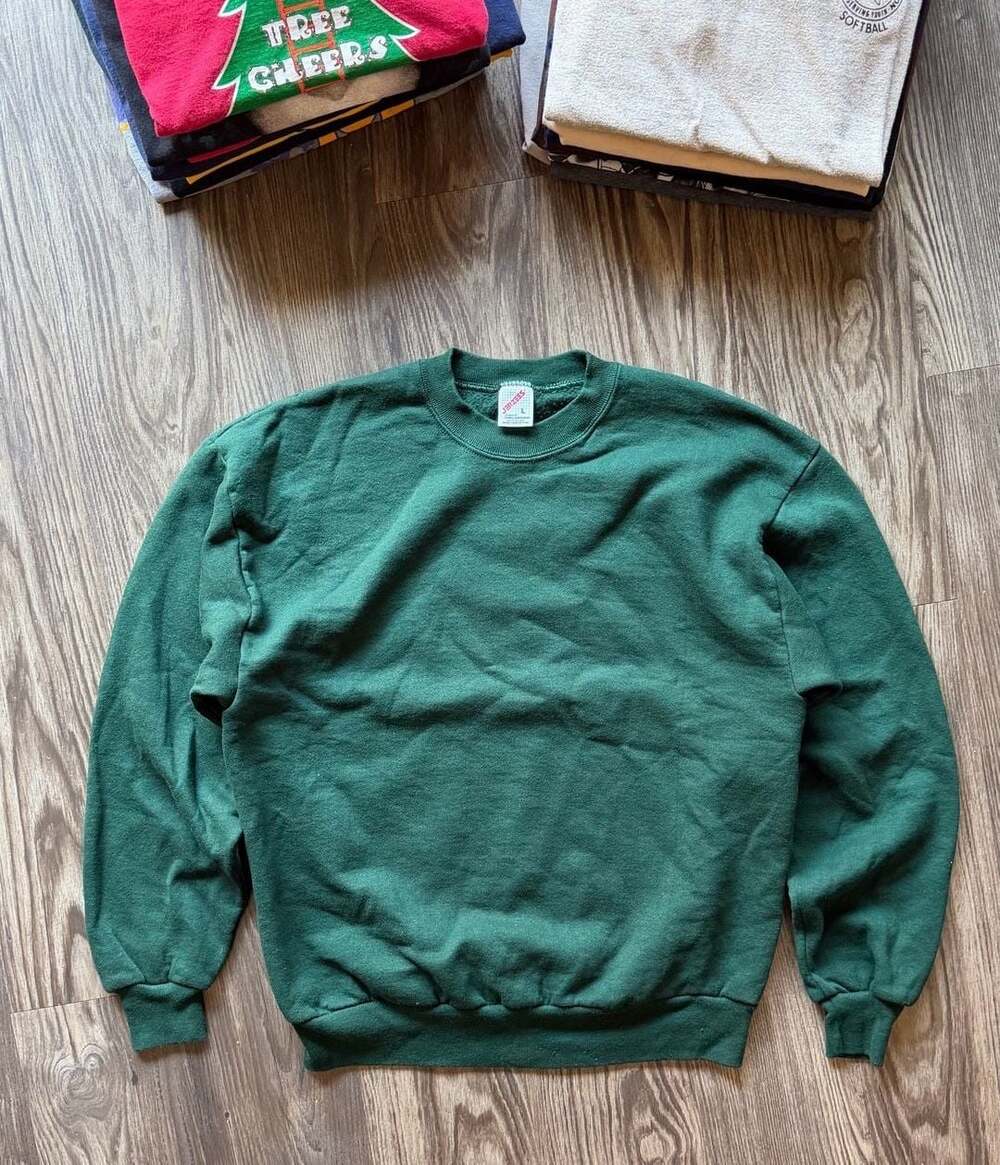 Vintage 90s Jerzees Blank Forest Green Crewneck Sweatshirt Made in USA